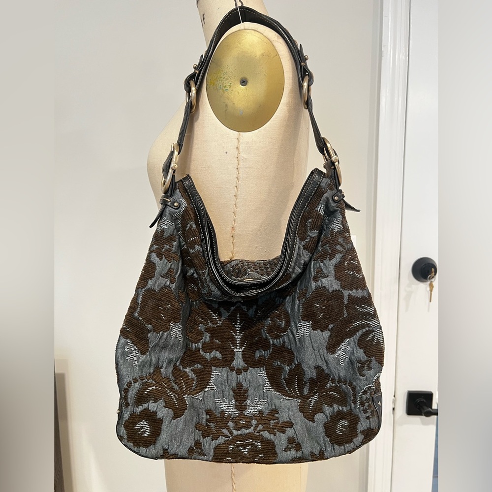 Jacquard Style Blue & Brown Shoulder Handbag | Liz Claiborne